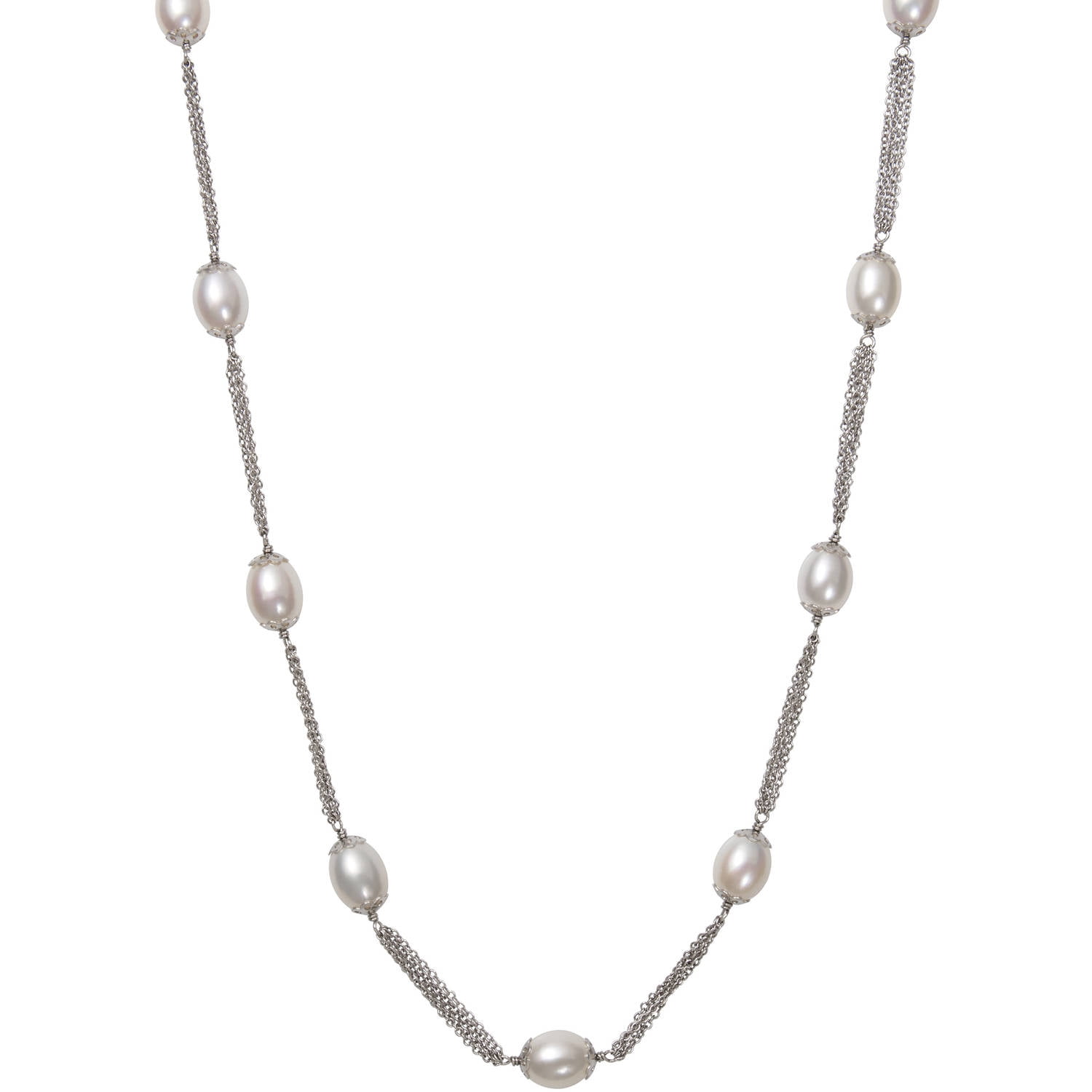 8-9mm Cultured Freshwater Pearl Sterling Silver Tin Cup Necklace, 18" by China Pearl