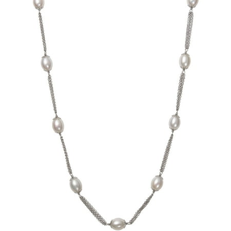 8-9mm Cultured Freshwater Pearl Sterling Silver Tin Cup Necklace, 18