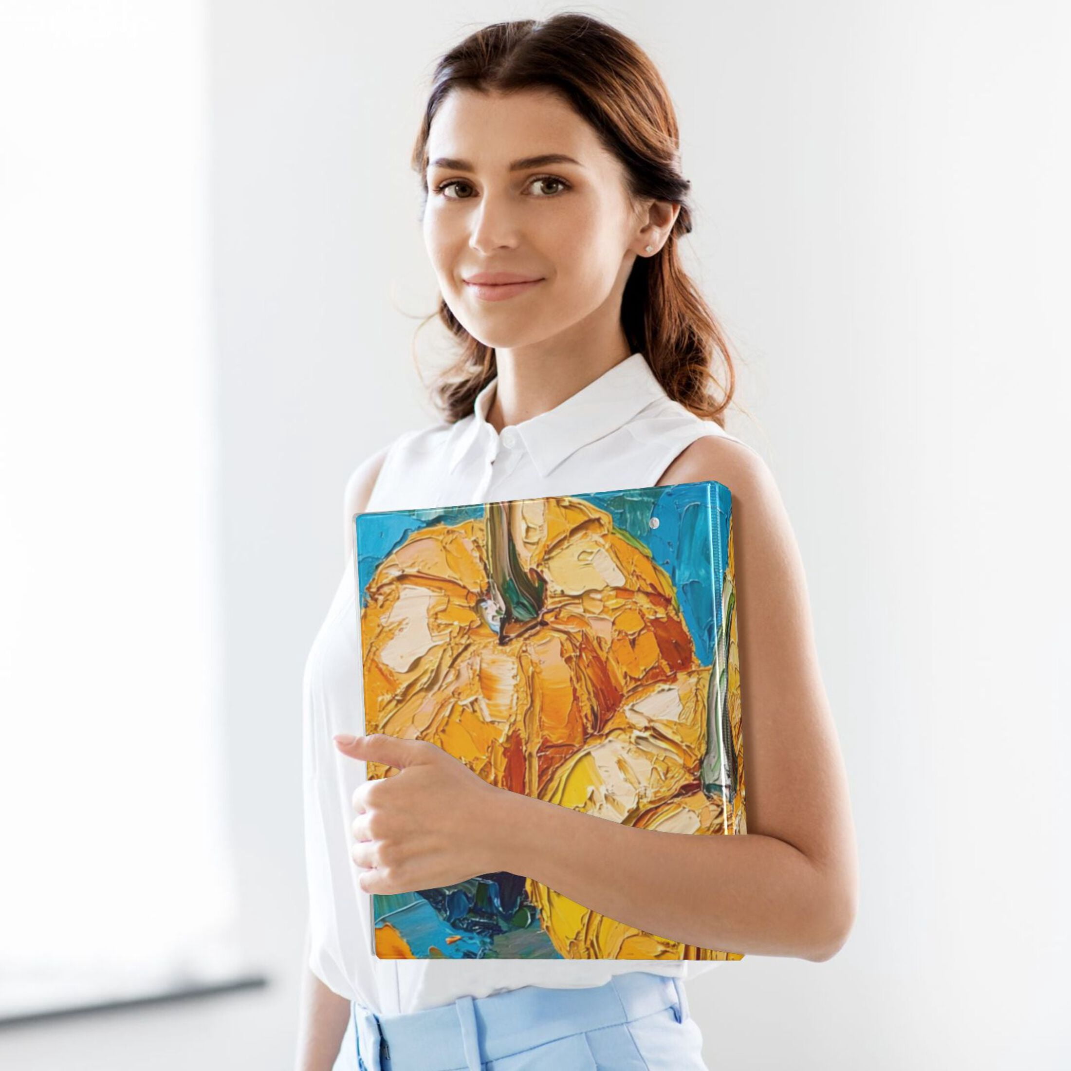 Oil Painting Pumpkins 3 Ring Binders 1.5 inch Hardcover File Folders with Interior Pockets A4 Size Organizer for School Office Hospital
