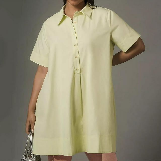 Gspmoly Robes pour Femmes, Robe Chemise à Manches Courtes Décontractée et Ample avec Boutons et Poches pour le Printemps/été pour Femmes, Robes de Cocktail jusqu'à 65 % de Rabais