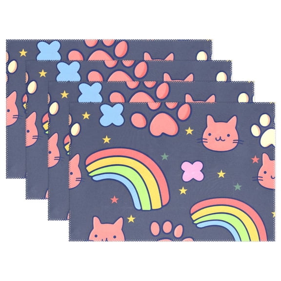 Ryvnso Placemats Set of 4 Rainbow Cat Paw Print Dining Mats Heat-Resistant Non-Slip Washable Table Mat