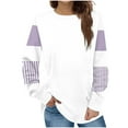 thumbnail image 2 of Xcmzpl Womens Sweatshirts Casual Color Block Crewneck Sweatshirt Lightweight Sweater Tops Cotton Long Sleeve Shirts Winter Fashion, 2 of 5
