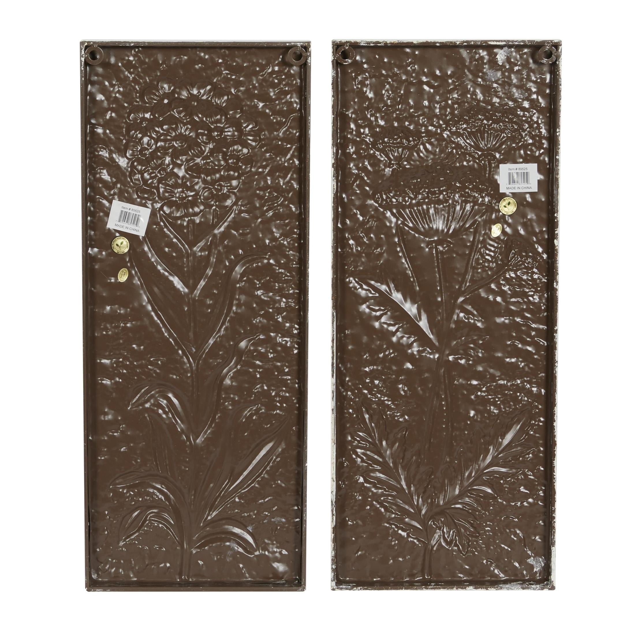 DecMode White Metal Panel Relief Floral Wall Decor with Gold Detailing (2 Count)