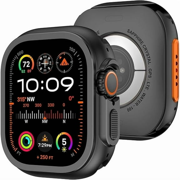 wonima01 2 in 1 Metal Case Compatible with Apple Watch Ultra 3/2/1 49mm with Back Cover, Rugged Shockproof Protective Bumper Cover for iWatch 49mm, Black