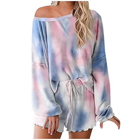 

AIYUQ.U Womens Tie-Dye Printed Shirts Long Sleeve Tops 2 Piece Pajamas Set Sleepwear S