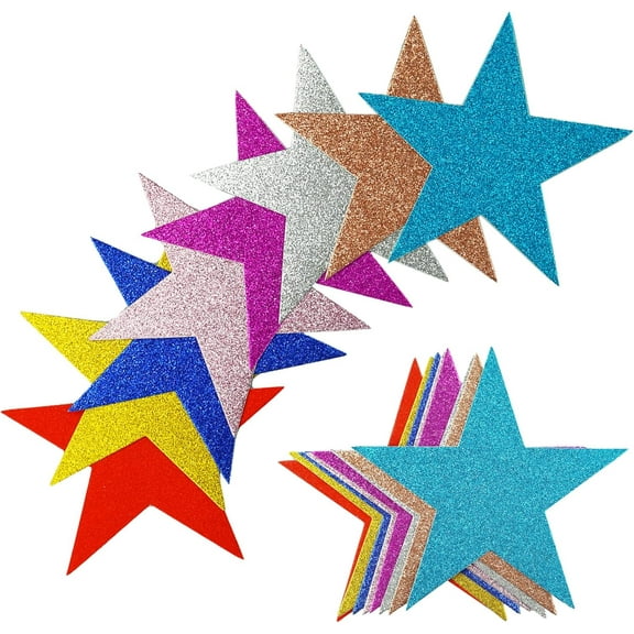 80 Pieces Glitter Star Cutouts Paper Star Confetti Cutouts For Bulletin Board Classroom Wall Party Decoration Supply, 6 Inches Length, 8 Colors