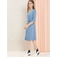 thumbnail image 3 of Vestido Camisero Con Cinturón Cuello Pico Botones Abajo Manga 3/4 Para Mujer Azul S, 3 of 7