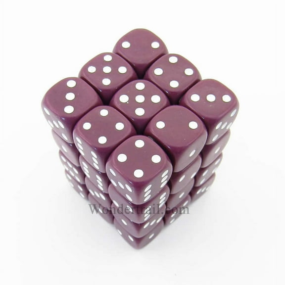 Purple Opaque Dice with White Pips D6 12mm (1/2in) Pack of 36 Koplow Games