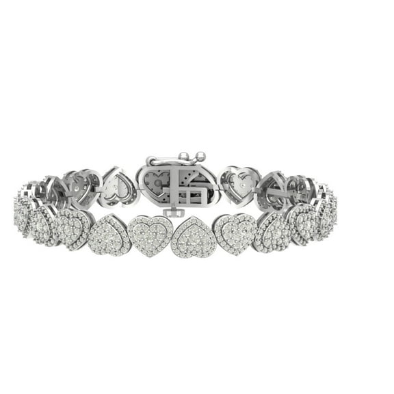 Araiya Fine Jewelry14k White Gold Diamond Heart Bangle Bracelet (5 Cttw, I-J/ I2-I3), 7"