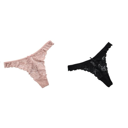 Lojoutye 2 Pack(Black 1PCS & Khaki 1PCS) Multipack with Garter See-Through Lace Thongs Women Role Playing for Women Large Underwear Briefs Breathable Panties