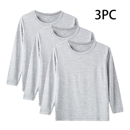 HomeDM 3 Pack Unisex Kids Long Sleeve Shirts Soft Cotton Crewneck Tees Basic Solid Color Layering T-Shirt Tops Girls/Boys/Toddler Fall Undershirt Gray/8-9 Years
