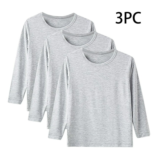 Lyrcatrment Lot de 3 T-Shirts à Manches Longues pour Garçons et Filles Col Rond Modal Confortable pour Dormir T-Shirts de Pyjama 1-15 Ans