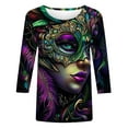 thumbnail image 4 of Cavosen Carnival Day Womens Tops Casual 3/4 Sleeve Festival Mardi Gras Round Neck Shirts Mask Graphic Print Blouse Holiday Fashion Tops Dressy Workout T-Shirts Party Shrove Tuesday M, 4 of 5