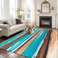 thumbnail image 3 of Vintage Turquoise Washable Living Room Rugs 6'x9', Brown Gradient Abstract Wood Grain Low Pile Throw Large Area Rug Non-Slip Sturdy Edge Binding Carpet for Dining Room Kitchen Office, 3 of 9