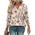 thumbnail image 4 of Ruimatai Women's Casual Loose V-Neck 3/4 Sleeve Blouse Smocked Cuffs Comfortable Polyester Top Spring Summer Fashion Tunic, 4 of 6