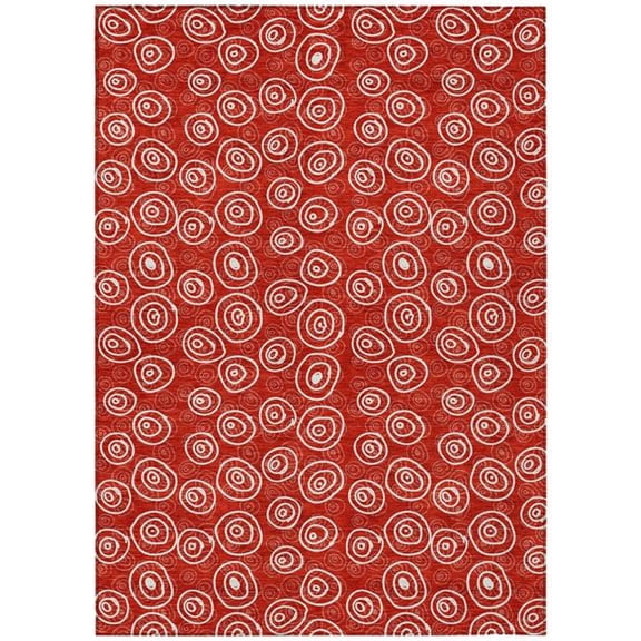 HomeRoots 583385 5 x 8 ft. Geometric Washable Indoor & Outdoor Rectangle Area Rug, Red & Ivory