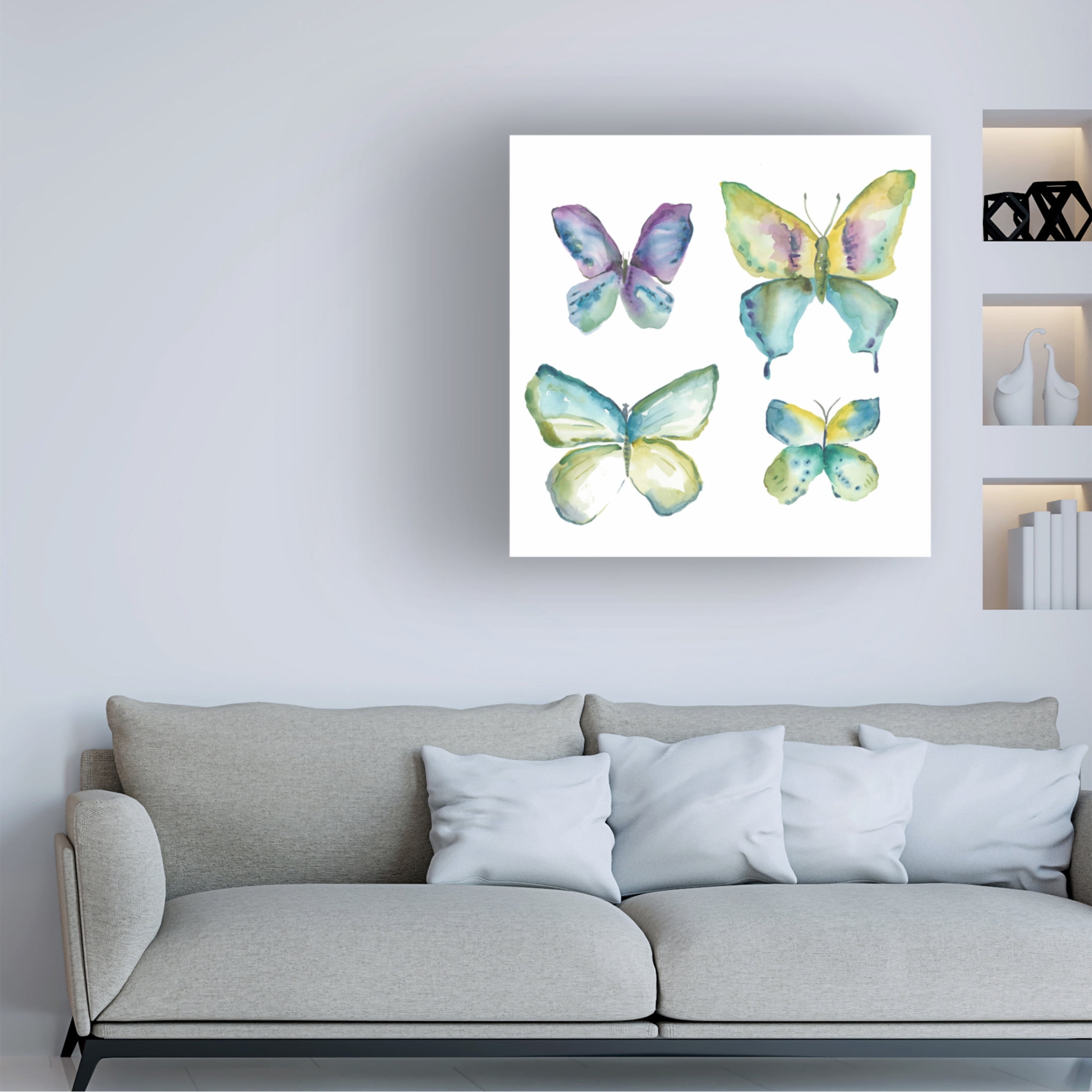 Canvas Wall Art - Chariklia Zarris 'Jeweled Butterflies II' Wall Art for Living Room, Bedroom, or Office Décor by Trademark Fine Art - 24 x 24 Inches