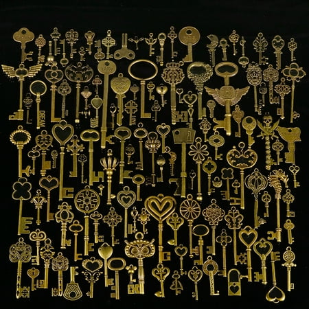 130 PCS Old Look Skeleton Keys Lot Pendant Fancy Heart Bow Favors Antique Bronze brass For DIY bracelet Necklace anklets craft Treasure Hunting Birthday gift