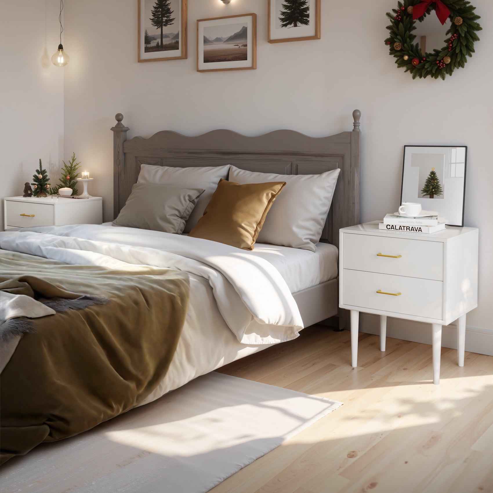 Semiocthome Nightstand with 2 Drawers, Bedside Table for Bedroom, End Tables for Living Room, White