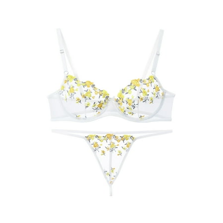 

TFDZ Lace Lingerie For Women Lace Lingerie For Women Ladies Cute Girl Sexy Lingerie Mesh Transparent Sling Three-point Wrap-around Lace Panty Set Yellow
