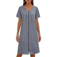 thumbnail image 5 of Jamicy Nightgowns for Women Zip Up Housecoat Zipper Front Robe V Neck Lightweight Bathrobe Short Sleeve Loungewear Nightgowns with Pockets, 5 of 8