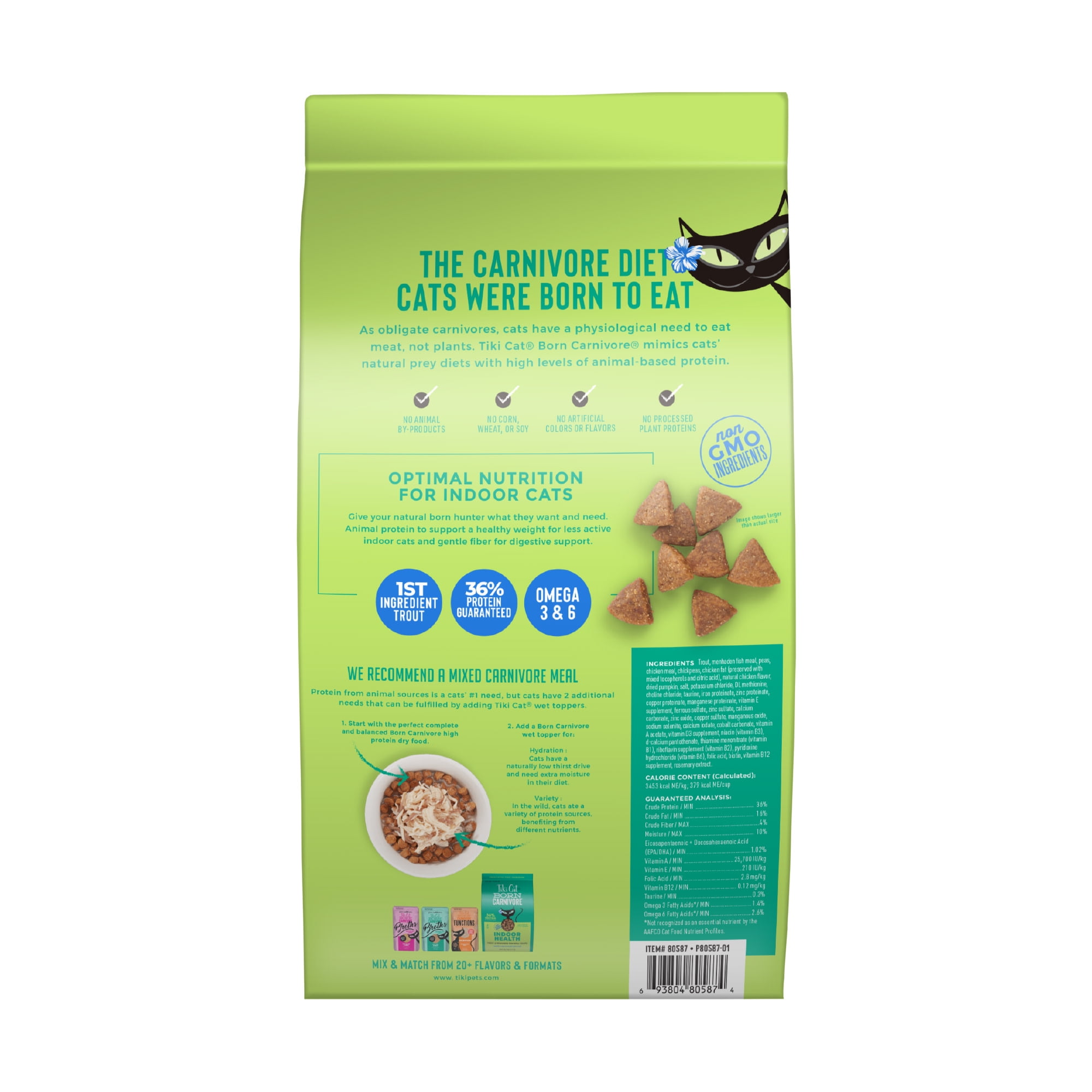 (2 pack) Tiki Cat Born Carnivore Indoor Health Dry Cat Food, Trout & Menhaden Fish Meal, 3 lbs. Bag