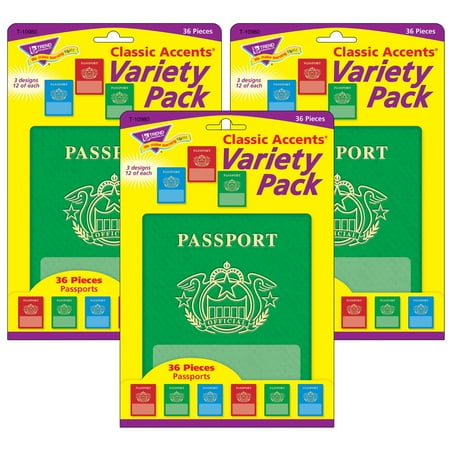 UPC: 0194629010349 | Trend Enterprises TREND Passports Classic Accents Variety Pack 36 Per Pack 3 Packs (T-10980-3)