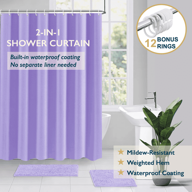 Cortina de Ducha ComfiTime Lavanda 36 X 72 Tela Resistente Al Moho y Hongos Revestimiento TPU Repelente Al Agua Lavable a Máquina