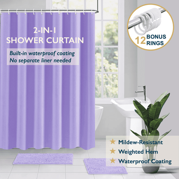 Cortina de Ducha ComfiTime Lavanda 36 X 72 Tela Resistente Al Moho y Hongos Revestimiento TPU Repelente Al Agua Lavable a Máquina