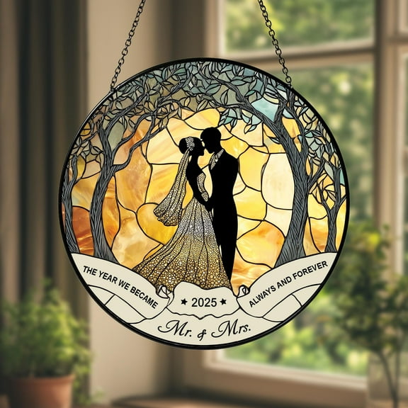 Personalized Couple Wedding Suncatcher, Custom Wedding Anniversary Keepsake, Bridal Shower Gift for Newlyweds, Bride's Home Decoration