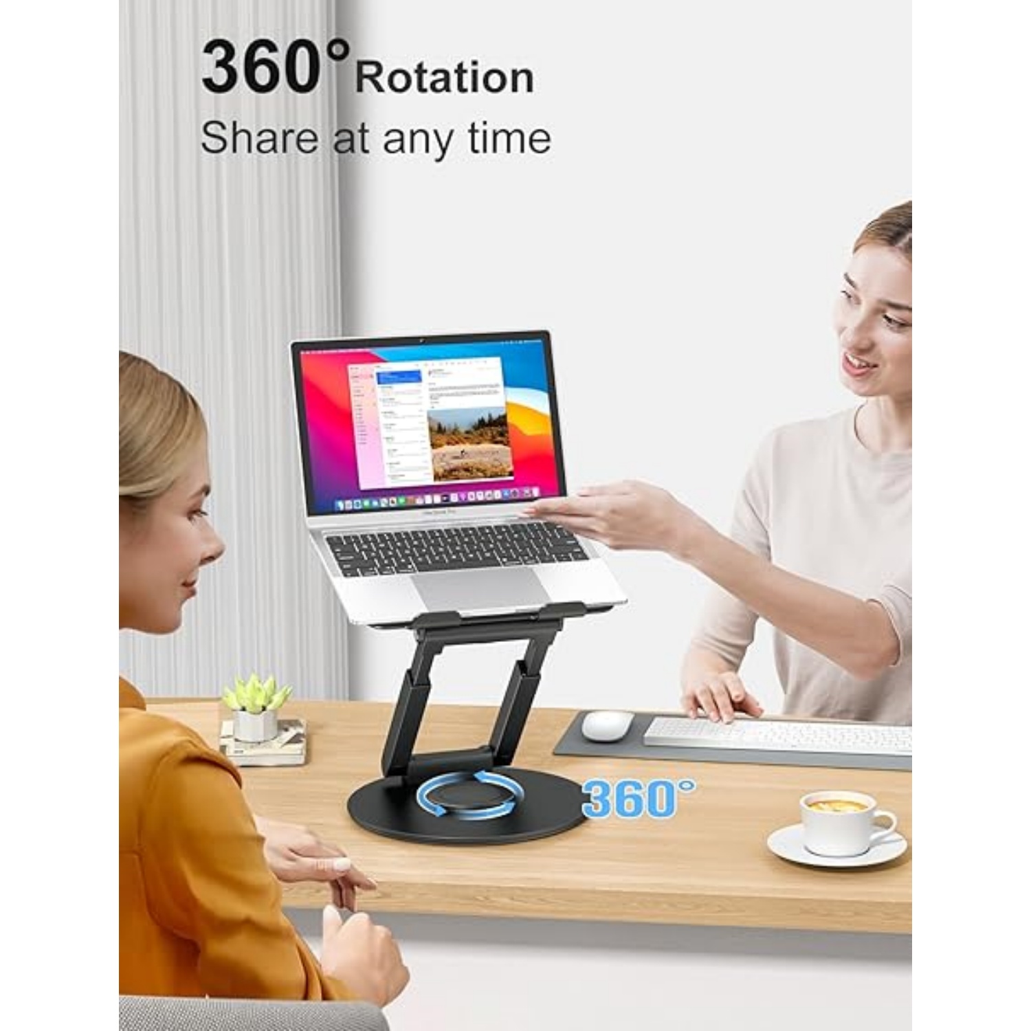Telescopic Laptop Stand for Desk with 360° Swivel Base, Sit to Stand, Height Adjustable, Portable Riser Holder for Good Posture, Compatible , All Laptops 10-17" - Black