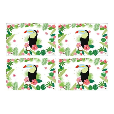 

MKHERT Toucan Bird and Tropical Banana Palm Leaves and Flowers Placemats Table Mats for Dining Room Kitchen Table Decoration 12x18 inch Set of 4