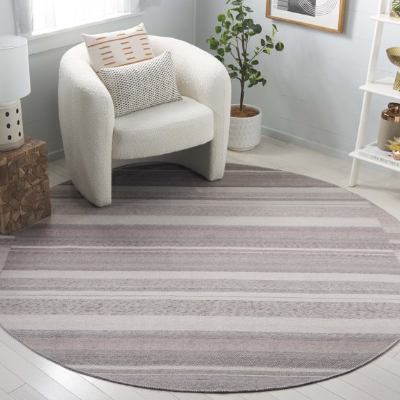 SAFAVIEH Cabo Lyla Striped Area Rug, Gray/Beige, 7' x 7' Round