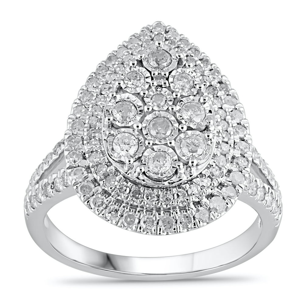 Brilliance Fine Jewelry 10k White Gold 1 Ct.T.W. Diamond Pear Cluster Ring