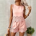 thumbnail image 2 of Evdexr Two Piece Sets for Women Summer Shorts Sleeveless Eyelet Embroidery Lounge Suits Scalloped Hem Comfortable Outfit Set with Pockets Pink M, 2 of 4