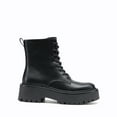 thumbnail image 2 of DREAM PAIRS Girls' Mid Calf Combat Boots, Black & White Lace-Up Boots with Side Zipper, Kids Fall Winter Fashion Shoes, 2 of 7