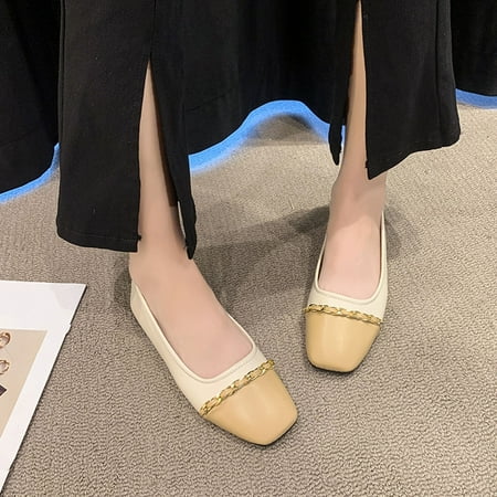 

Christmas Leisure Women s Four Seasons Low Heeled Non Slip Square Toe Chain Decoration Breathable Slip On Lazy Shoes