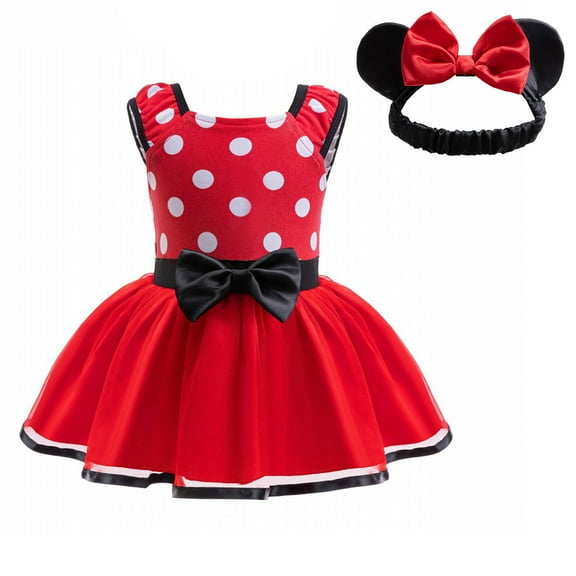Baby Girl Mini Mouse Costume Romper with Headband Halloween Birthday Party Dress Onesie, Size for 6-9 Month