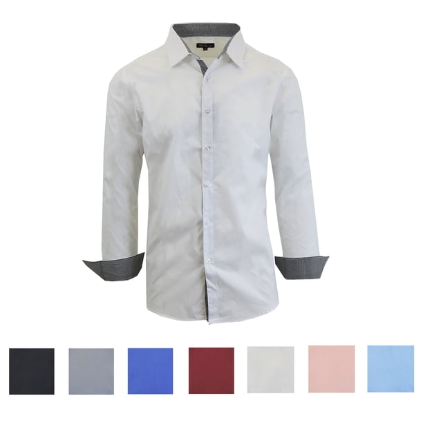 walmart long sleeve dress shirts Basic Shirts Men's Regular Fit Long Sleeve Button Down Dress Shirt, Size: 19-19, Blue