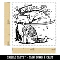 thumbnail image 2 of Samurai Cat Under Sakura Cherry Blossom Self-Inking Rubber Stamp Ink Stamper - Brown Ink - Small 1 Inch, 2 of 7