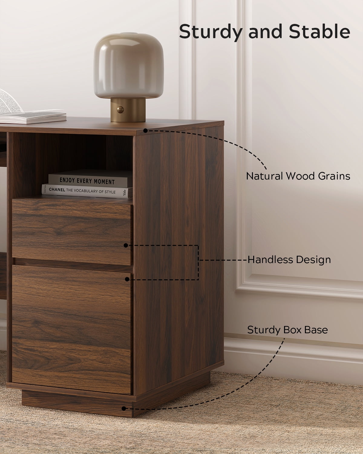 EYYTHUNG 47" Office Desk, Farmhouse Executive Desk with File Drawer & Outlet, Wood Computer Desks with Keyboard Tray, Brown