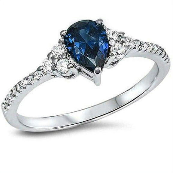 All In Stock Teardrop Center CZ Bridal Ring Sterling Silver Size 11