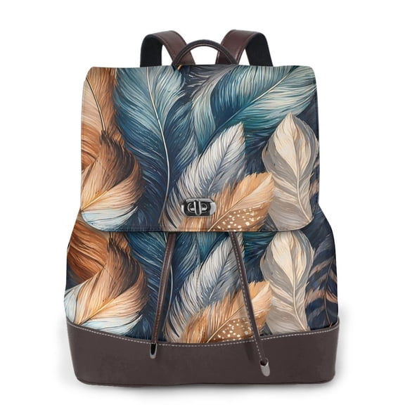 Feather Women's Leather Backpack All-Over Print Bag for Work and Travel
