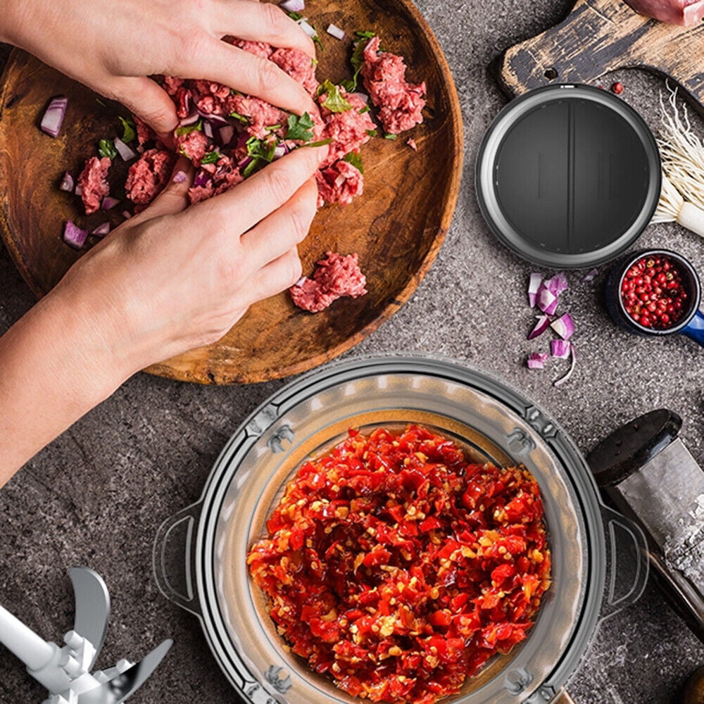 Food Chopper, 5 Cup Food Processor Mini Electric, 2L 300W Meat Grinder with 4 Bi-Level Blades, Stainless Steel Mincer for Kitchen, Vegetable, Onion, Garlic, Salad, Baby Food, Fruit, Nuts