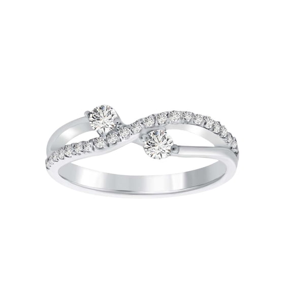 AoneJewelry 0.35 Ct Round Shape 2 Natural Diamond (IJ/I2-I3) In Center With 23 white Side diamonds With Curved Design Crafted In 10K Rose White and Yellow Gold Engagement wedding Ring For Women