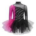 thumbnail image 2 of Doomiva Kids Girls Shiny Rhinestone Figure Ice Skating Dress Long Sleeve Ballet Lyrical Dance Dress for Performance Black Hot Pink 8, 2 of 7