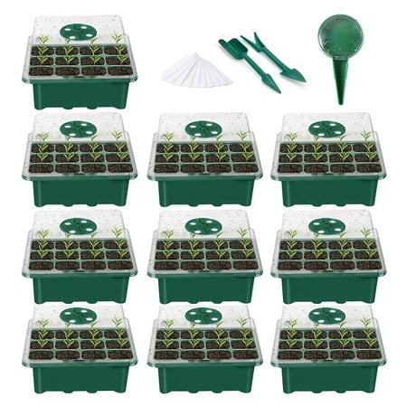 

10 Pack Seed Trays Plant Germination Kit with Humidity Adjustable Dome and Base Include Sowing Seeds Dispenser