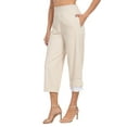 thumbnail image 4 of HDE Women's Pull On Linen Capri Cropped High Waisted Pants Khaki Sand - XL, 4 of 7