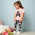 thumbnail image 2 of Girls Floral Lounge Set Size 6 Two Piece Cotton Fall Outfits Cute Short Sleeve Tees Leggings Summer Cute Clothes 4 Years, Light Pink, 2 of 6