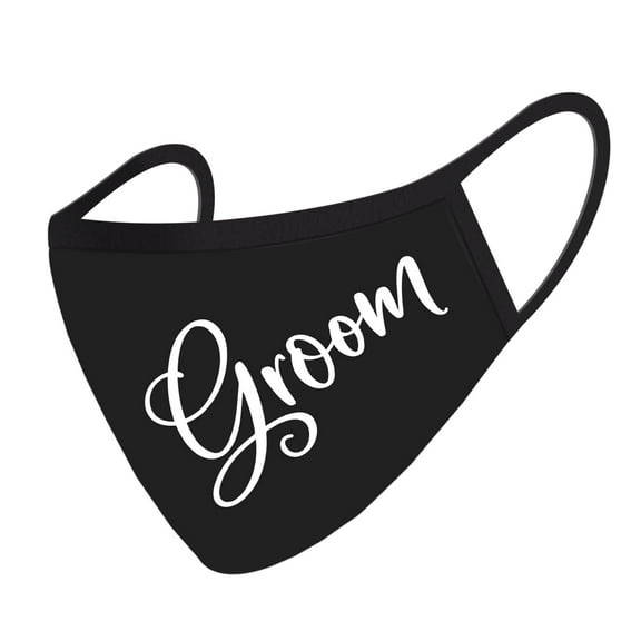 Koyal Wholesale Wedding Face Mask, Bold Groom Design, Black Cloth Face Masks with 1 Replaceable PM 2.5 Protection Filter